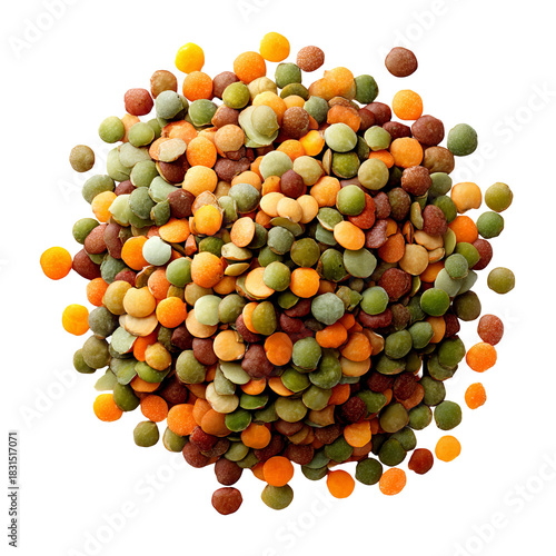 Colorful mix of lentils in a circular pile
