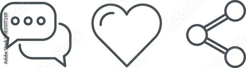 Social media icons for communication, likes, and sharing online content