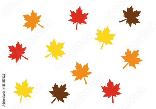 Colorful autumn leaves in various shapes on white background  