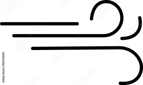 Black Wind Breeze Swirl Icon in Flat Line Style, Air Flow Symbol Pack with Abstract Curved Gust Shapes, Minimal Outline Weather Elements and Motion Lines Vector Illustration