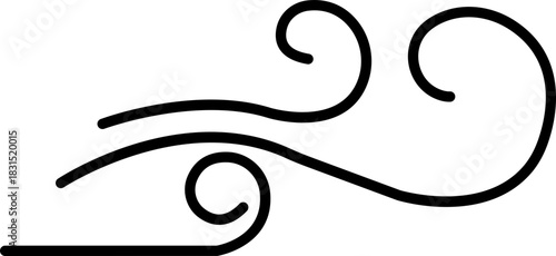 Black Wind Breeze Swirl Icon in Flat Line Style, Air Flow Symbol Pack with Abstract Curved Gust Shapes, Minimal Outline Weather Elements and Motion Lines Vector Illustration