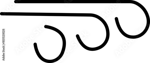 Black Wind Breeze Swirl Icon in Flat Line Style, Air Flow Symbol Pack with Abstract Curved Gust Shapes, Minimal Outline Weather Elements and Motion Lines Vector Illustration