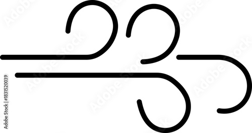 Black Wind Breeze Swirl Icon in Flat Line Style, Air Flow Symbol Pack with Abstract Curved Gust Shapes, Minimal Outline Weather Elements and Motion Lines Vector Illustration