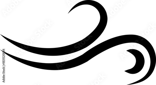 Black Wind Breeze Swirl Icon in Flat Line Style, Air Flow Symbol Pack with Abstract Curved Gust Shapes, Minimal Outline Weather Elements and Motion Lines Vector Illustration