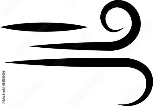 Black Wind Breeze Swirl Icon in Flat Line Style, Air Flow Symbol Pack with Abstract Curved Gust Shapes, Minimal Outline Weather Elements and Motion Lines Vector Illustration