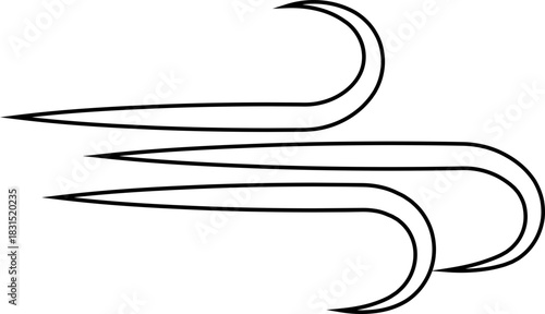 Black Wind Breeze Swirl Icon in Flat Line Style, Air Flow Symbol Pack with Abstract Curved Gust Shapes, Minimal Outline Weather Elements and Motion Lines Vector Illustration