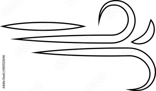 Black Wind Breeze Swirl Icon in Flat Line Style, Air Flow Symbol Pack with Abstract Curved Gust Shapes, Minimal Outline Weather Elements and Motion Lines Vector Illustration