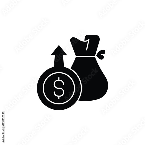 Financial growth and investment concept with money bag and dollar coin with upward arrow.
