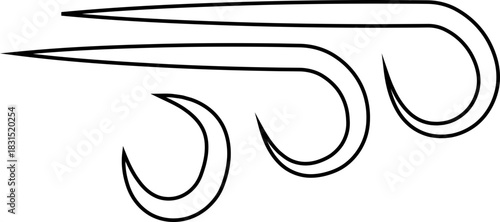 Black Wind Breeze Swirl Icon in Flat Line Style, Air Flow Symbol Pack with Abstract Curved Gust Shapes, Minimal Outline Weather Elements and Motion Lines Vector Illustration