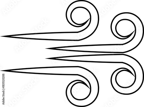 Black Wind Breeze Swirl Icon in Flat Line Style, Air Flow Symbol Pack with Abstract Curved Gust Shapes, Minimal Outline Weather Elements and Motion Lines Vector Illustration