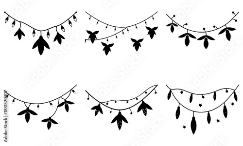 Festive garland collection with elegant floral motifs, perfect for adding a touch of whimsy to invitations, posters, and holiday designs originally vector