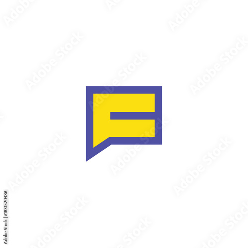 Minimal yellow F speech bubble logo on white background.
