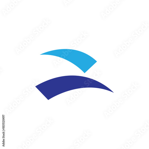 Minimal two tone abstract corporate logo featuring curved blue wave shapes.