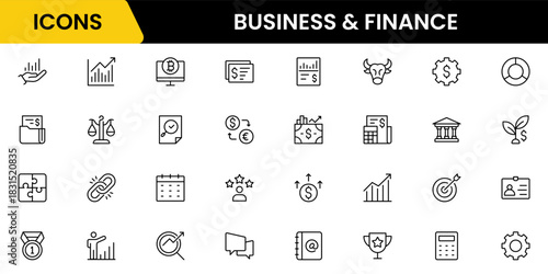 Business and Finance line icons collection. Big UI icon set in a flat design. Thin outline icons pack. Vector illustration