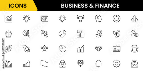 Business and Finance line icons collection. Big UI icon set in a flat design. Thin outline icons pack. Vector illustration