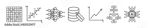 Data science, ai, machine learning and data analysis icon set