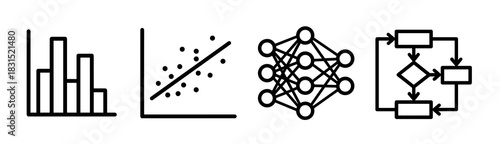 Data science, machine learning, and ai algorithm process icons