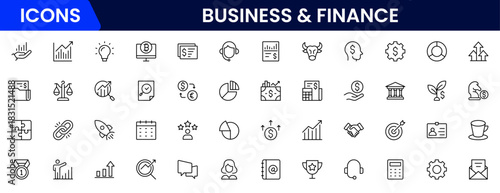 Business and Finance line icons collection. Big UI icon set in a flat design. Thin outline icons pack. Vector illustration
