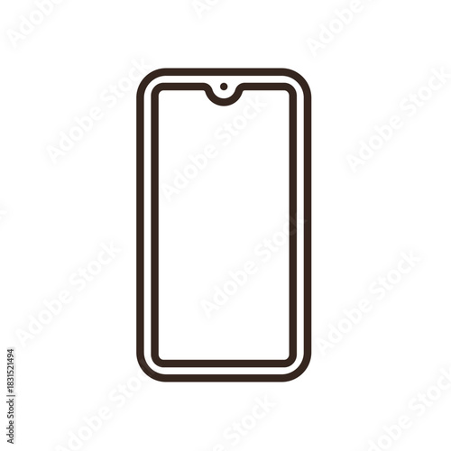  シンプルな線画で描かれたスマートフォンのイラスト ノッチカメラつき