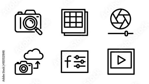 Photography and media editing icons, digital photo management set