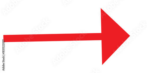 Long and thin red arrow isolated on a transparent background. Straight vector arrow icon.