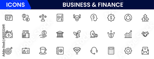 Business and Finance line icons collection. Big UI icon set in a flat design. Thin outline icons pack. Vector illustration