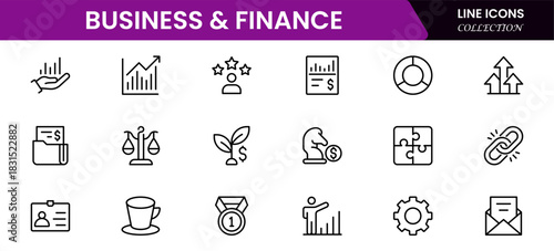 Business and Finance line icons collection. Big UI icon set in a flat design. Thin outline icons pack. Vector illustration