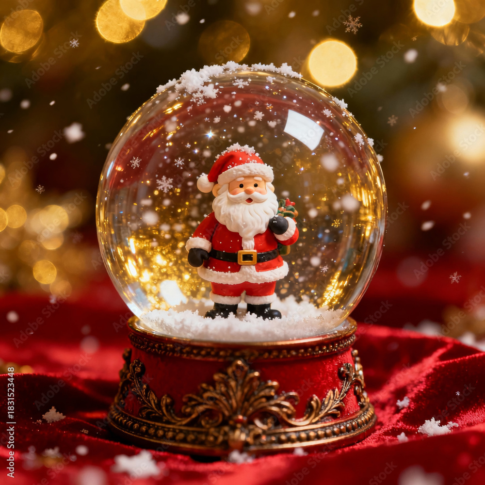 Fototapeta premium Charming Santa Claus in Snow Globe with Magical Snow Effect