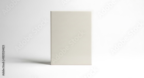 Minimalist light beige rectangular box standing on clean white background