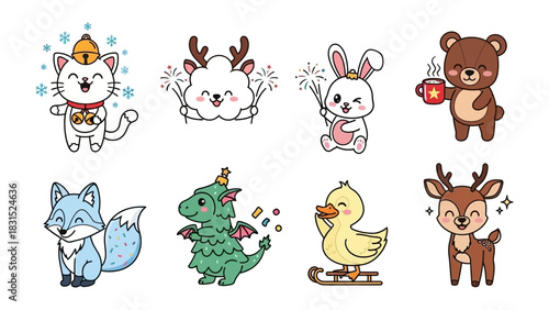 Whimsical Animal Collection: An enchanting ensemble of cartoon animals, each uniquely styled. Each character designed to ignite imagination and bring a touch of playfulness. 