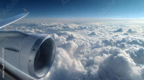 Fototapeta Naklejka Na Ścianę i Meble -  Aircraft engine and sky clouds from passenger window