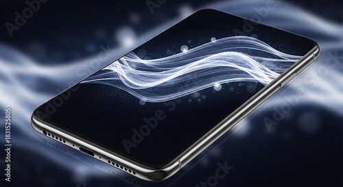 Modern Smartphone Displaying Abstract Glowing Waves
