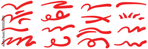 Red underline doodle pencil hand drawn elements set. Grunge line ellipses, Line pen brush marker stroke underline vector set. Hand drawn doodle sketch pen brush stroke scribble underline. Red squiggle