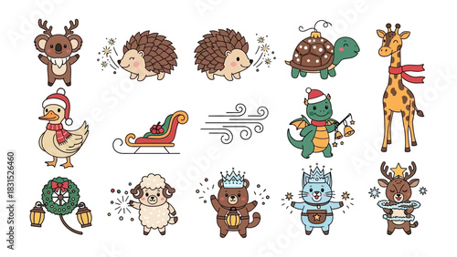 Whimsical Animal Collection: An assortment of endearing animal illustrations, capturing the essence of playful wildlife characters.