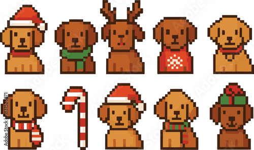 Christmas dog with pixel art, eps 10 illustration