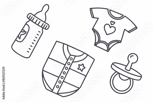 Baby Care Icons with Onesie Diaper Bottle and Pacifier white