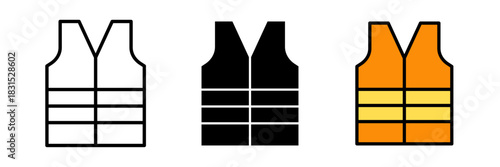 Safety vest icon typically shown as a high-visibility vest with reflective stripes, symbolizing workplace safety or construction gear.