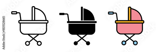Stroller icon typically shown as a baby carriage with wheels and a handle, symbolizing infant transport or parenting.