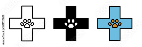 Vet symbol icon usually depicted as a cross with a paw print, symbolizing animal health, clinics, or veterinary services.