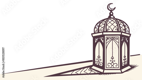 Islamic mosque lantern or traditional middle eastern ornamental minaret element, featuring a crescent moon dome, stylized vector graphic for ramadan, eid al-fitr, or general cultural designs.