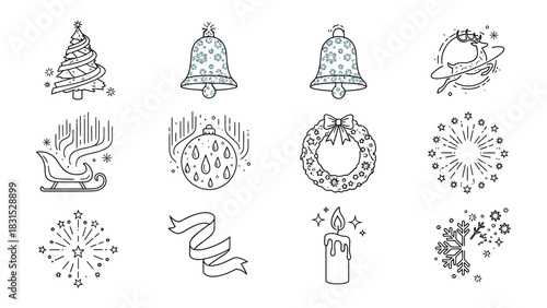 Festive Symbols: A collection of delightful illustrated Christmas icons, each capturing the spirit of the season