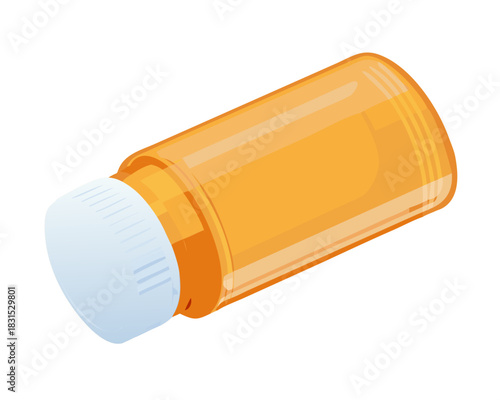 White isolated 3D medical plastic pill bottle with yellow capsule medicine, vector illustration of health drug tablet