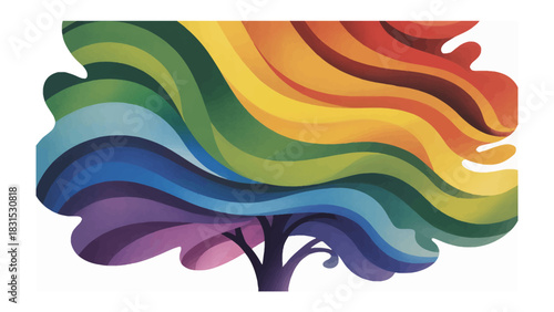 Vibrant Pride Tree: A colorful and symbolic illustration of a tree with rainbow-colored leaves and branches, representing diversity, inclusivity, and the beauty of acceptance.