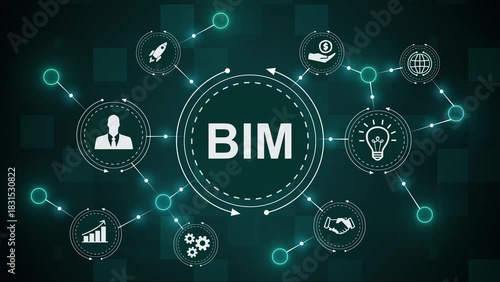 BIM Building Information Modeling concept animation. digital icon and BIM interface animation. 4k video.