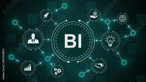 BI Data Analytics Interface Animation. Business Intelligence Network Motion Graphic. 4k videos.