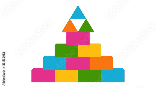 Geometric Building Blocks :A vibrant assortment of building blocks come together to form an artistic pyramid, emphasizing the significance of creativity and play.