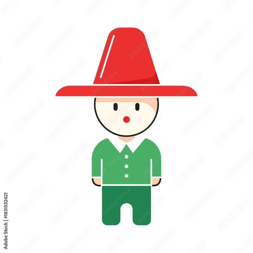 Obraz premium Stylized character with red hat and green outfit radiating playful innocence and charm