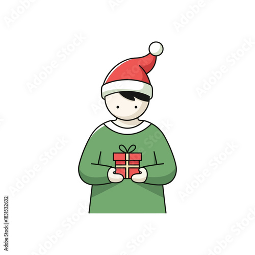 Festive youthful figure adorned in santa cap delivering christmas gift cheerfully depicted