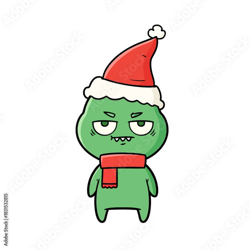 Grumpy cartoon character with festive attire radiating an aura of comical contempt