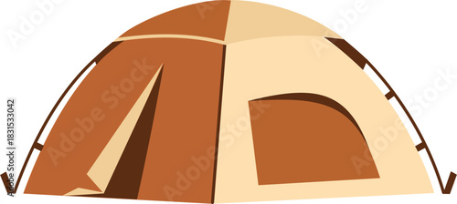 A cartoon illustration of a dome tent with two colors, brown and beige, set against a white background.